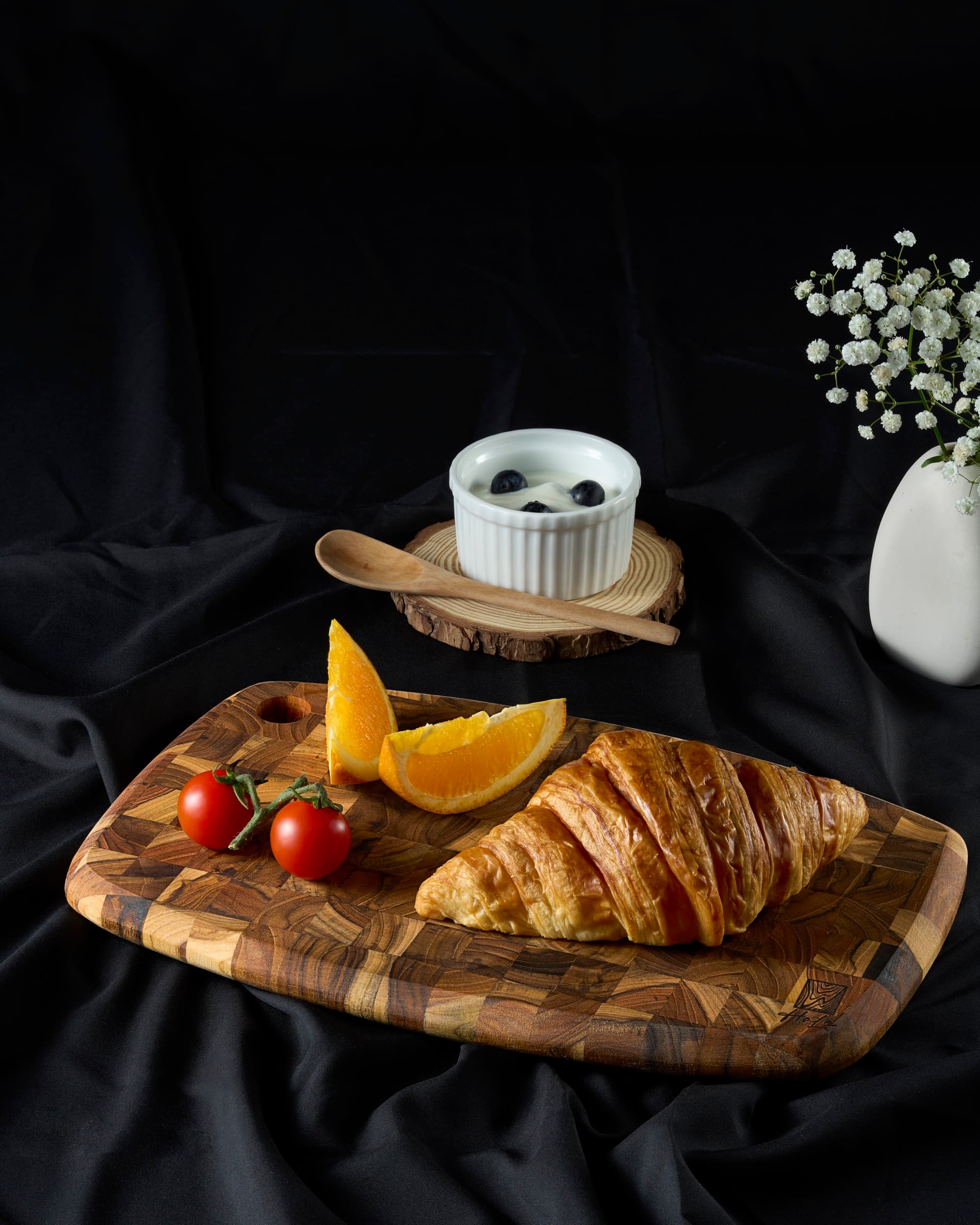 Teak board in a morning kitchen ritual